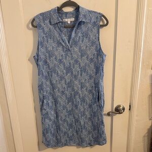 Southern Tide Sleeveless Blue Chevron Pattern Dress with Front Pockets Sz M